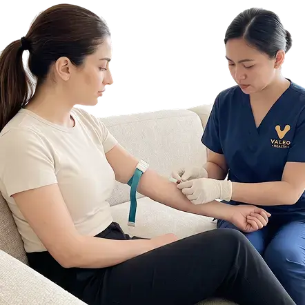 Valeo nurse providing at-home blood test